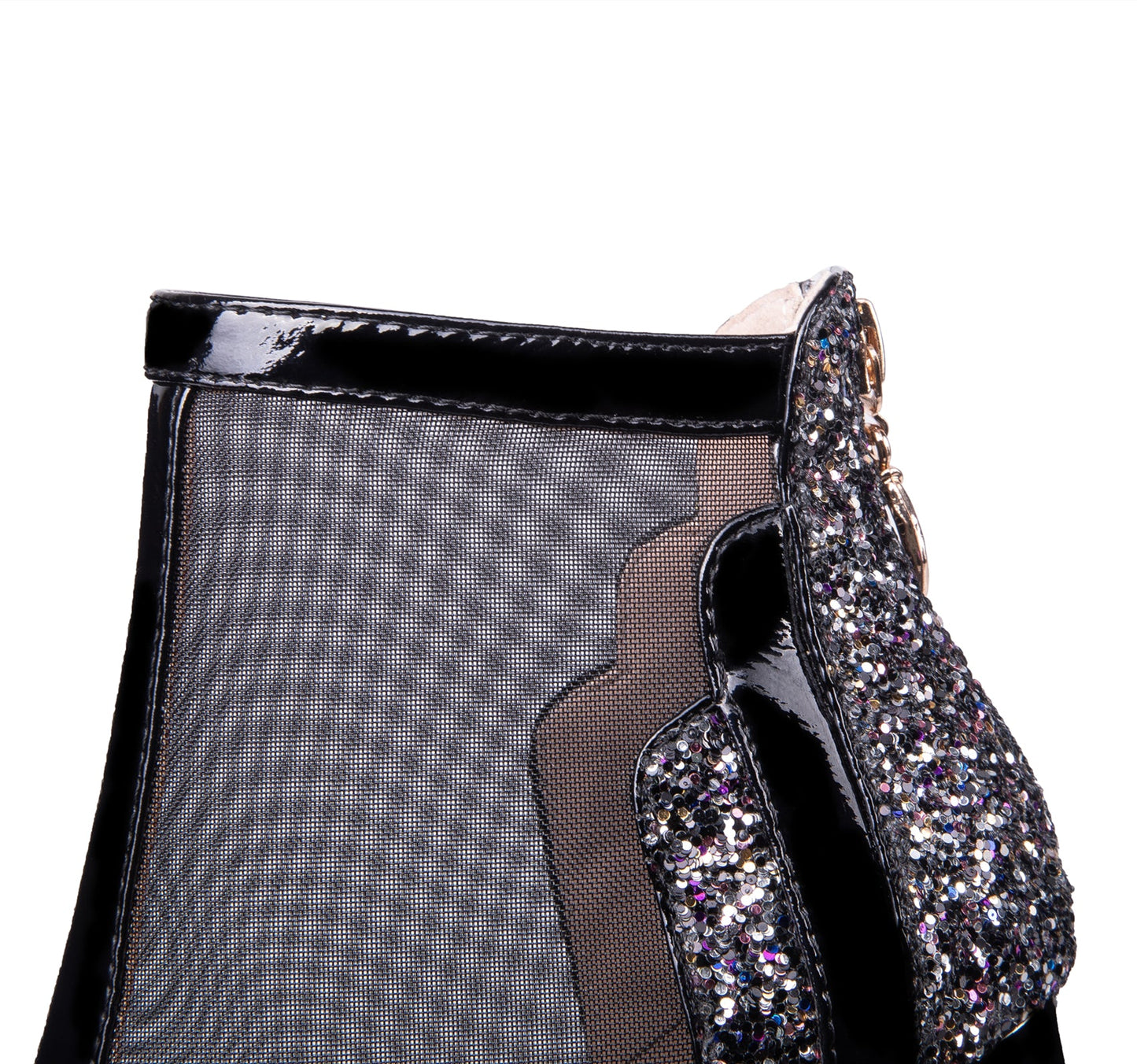 Nine Seven Women's Patent Leather Handmade Mesh Pointed Toe Back Zip Up High Spool Heel Elegant Glitter Summer Booties