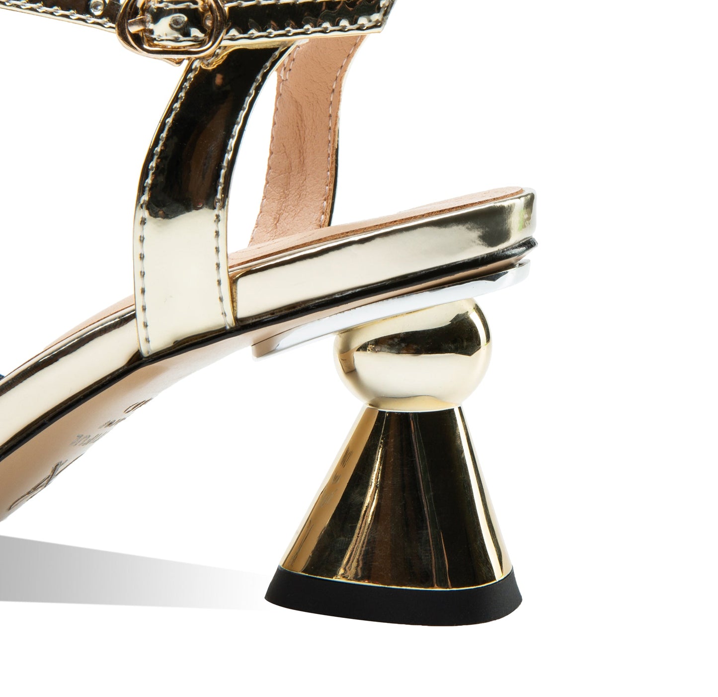 Nine Seven Women's Patent Leather Handmade Golden Mid Heel Buckle Sandals with Flowers Decor