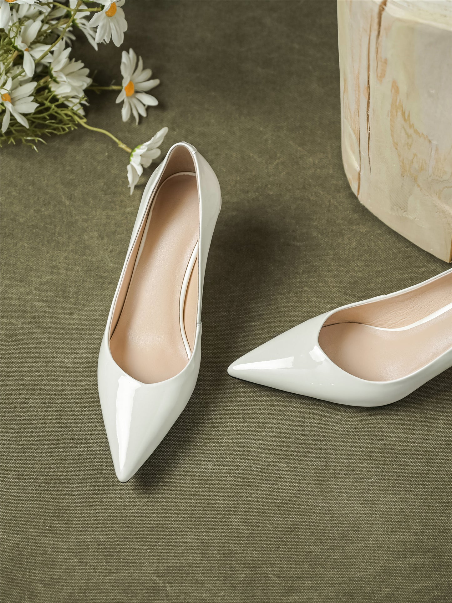 Nine Seven Glossy Patent Leather Handmade Women's Pointed Toe Slip On Stiletto Heel Weeding Pumps Shoes