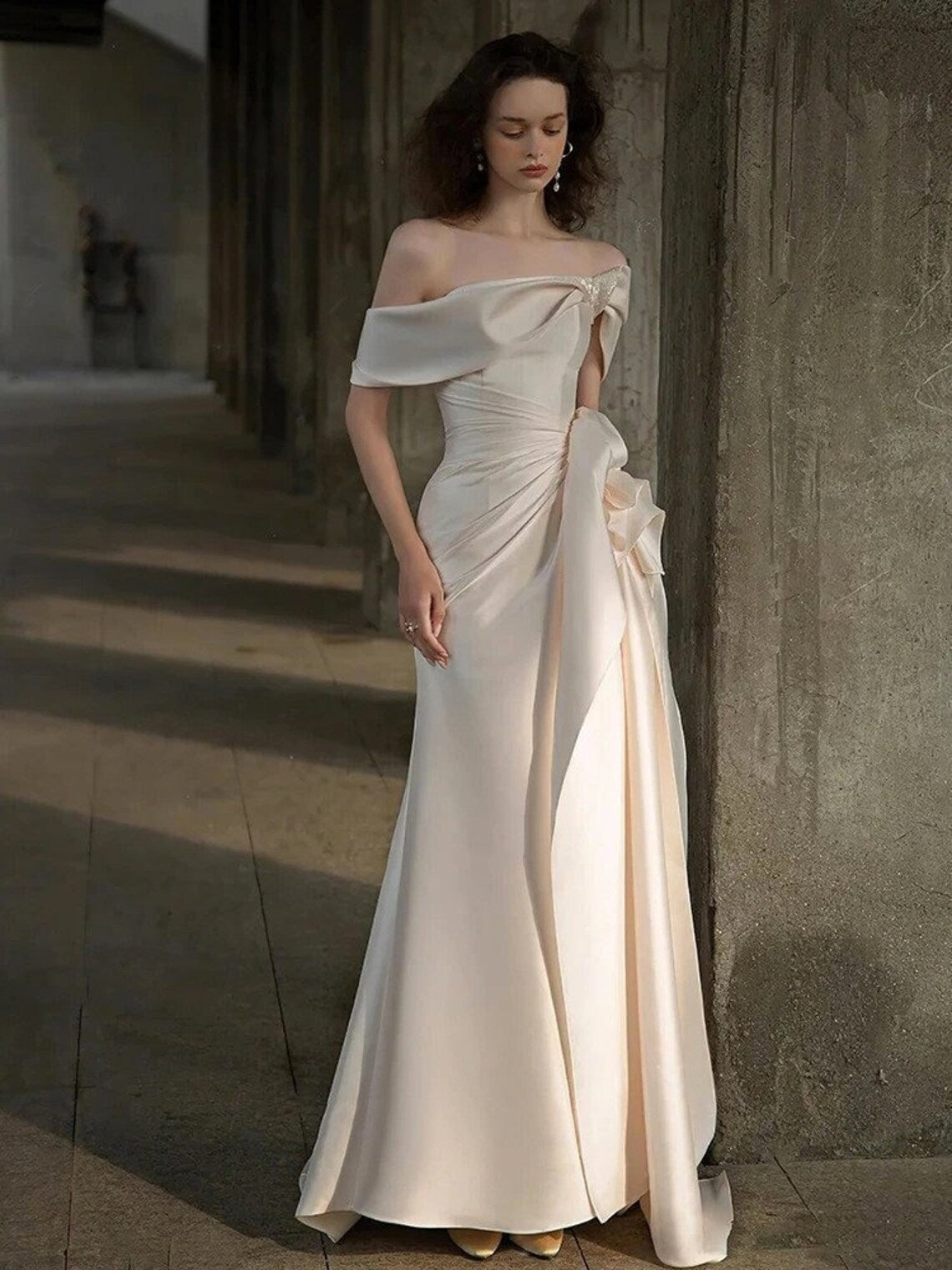 Nine Seven Strapless Off-Shoulder Sleeveless Long Wedding Dress