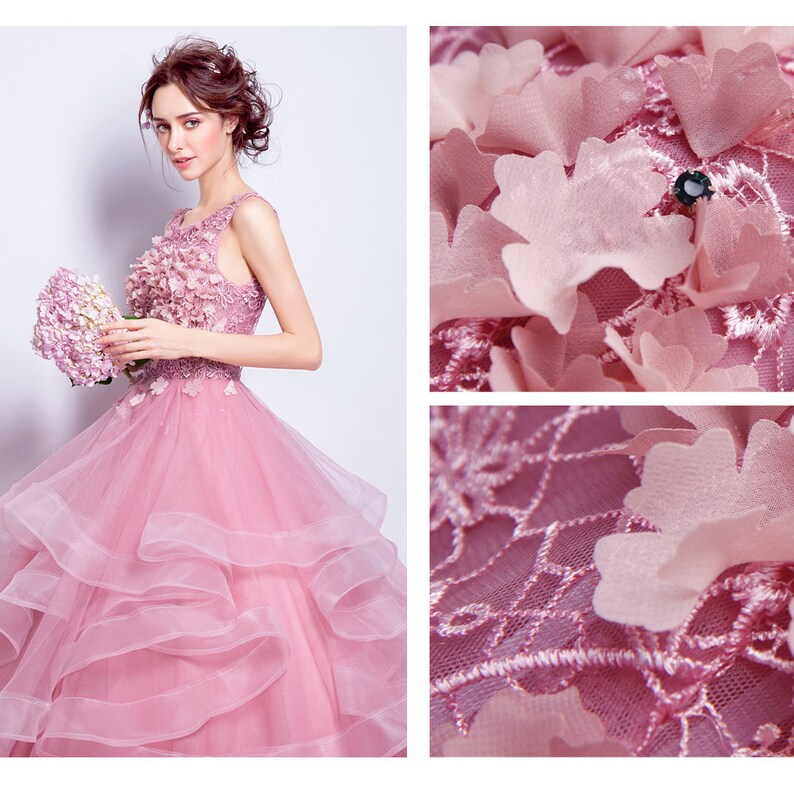 Nine Seven Princess Ruffle Pink Wedding Dresses for Bride Lace Up Bridal Gowns with Embroidery Flower