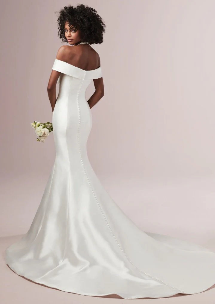 Nine Seven Off Shoulder Button Ivory White Mermaid Bohemian Wedding Dress Customization