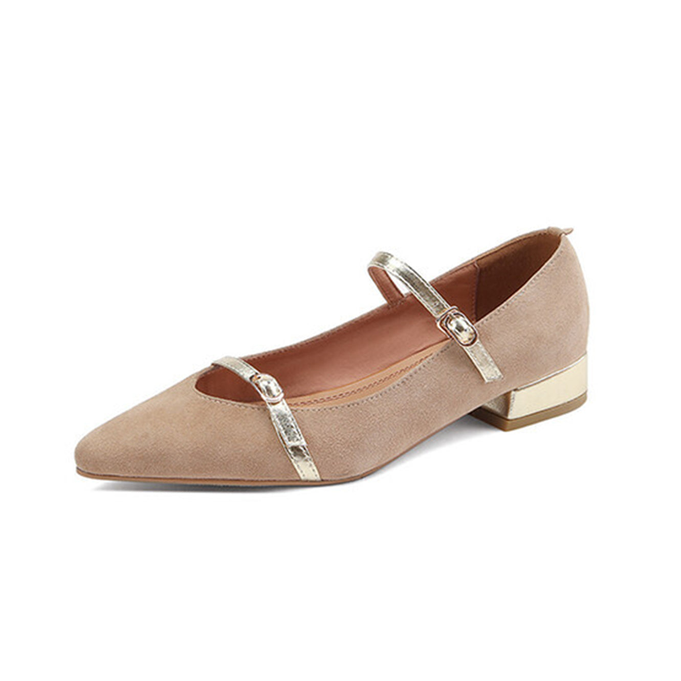 Nine Seven Women's Pointed Toe Suede Leather Handmade Buckles Casual Mary Jane Shoes with Low Chunky Heels