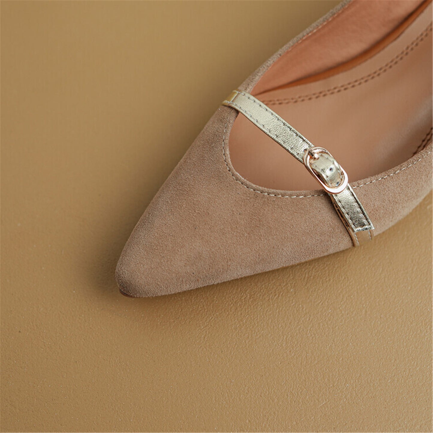 Nine Seven Women's Pointed Toe Suede Leather Handmade Buckles Casual Mary Jane Shoes with Low Chunky Heels