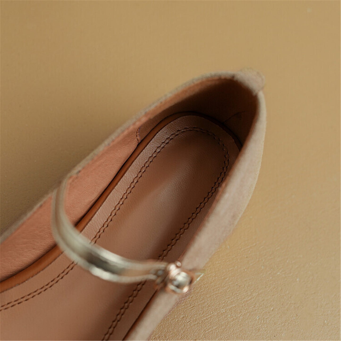 Nine Seven Women's Pointed Toe Suede Leather Handmade Buckles Casual Mary Jane Shoes with Low Chunky Heels