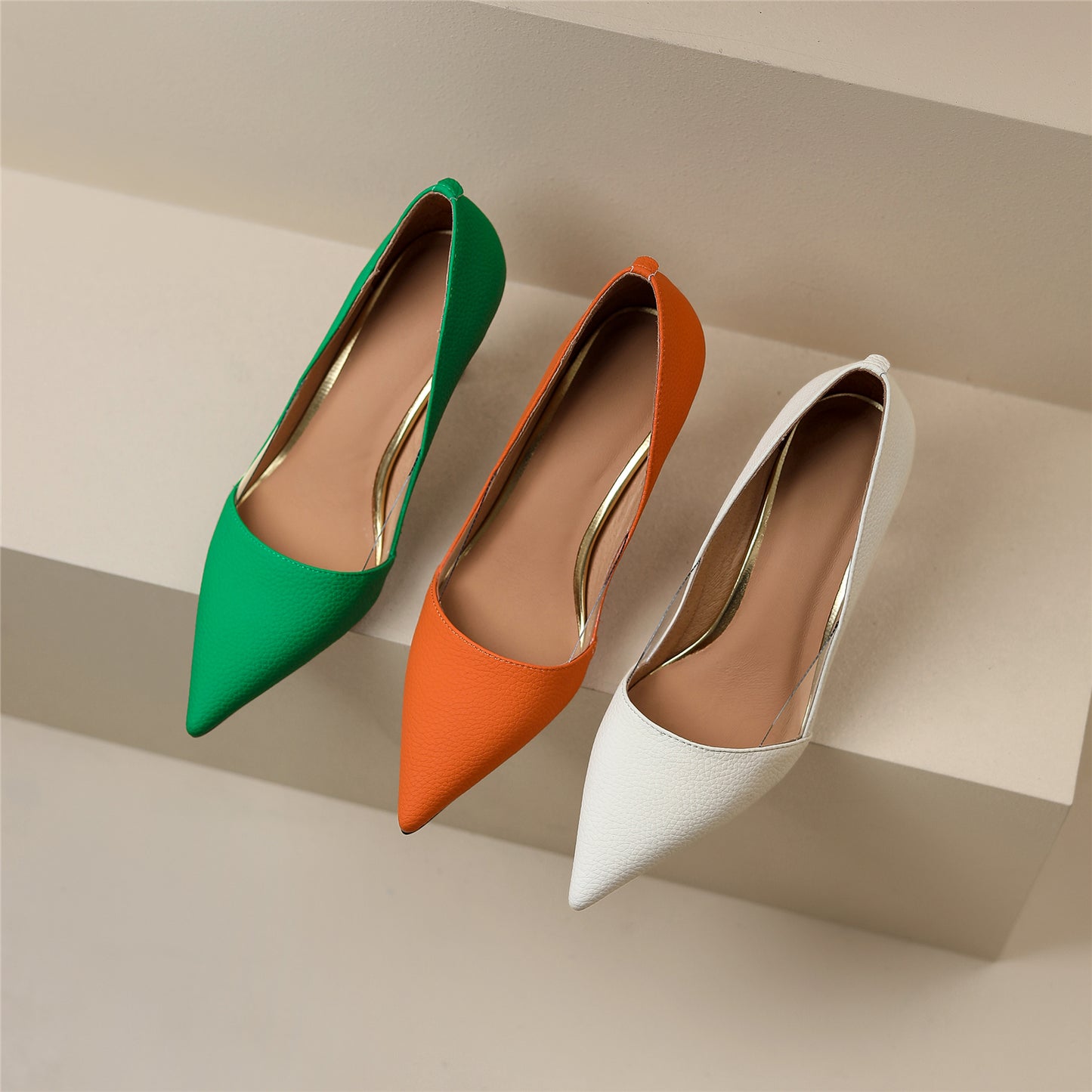 Nine Seven Genuine Leather Women's Handmade Pointy Toe Kitten Heel Slip On Loafer Pumps