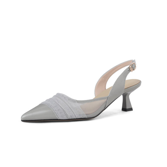 Nine Seven Genuine Leather Handmade Women's Pointed Toe Slingback Low Heel Buckle Sandal Pumps