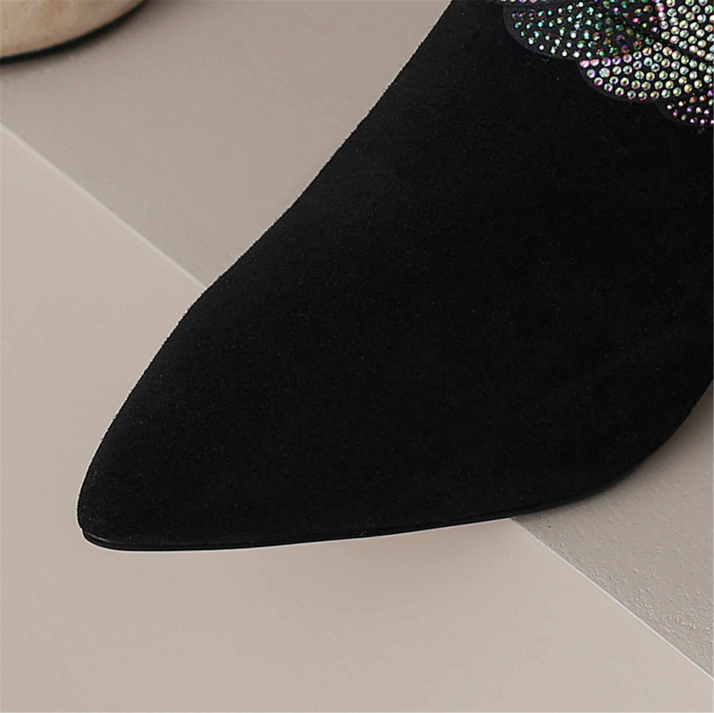 Nine Seven Women's Suede Leather Handmade Pointed Toe Mid Spool Heel Stylish Delicate Décor Pumps