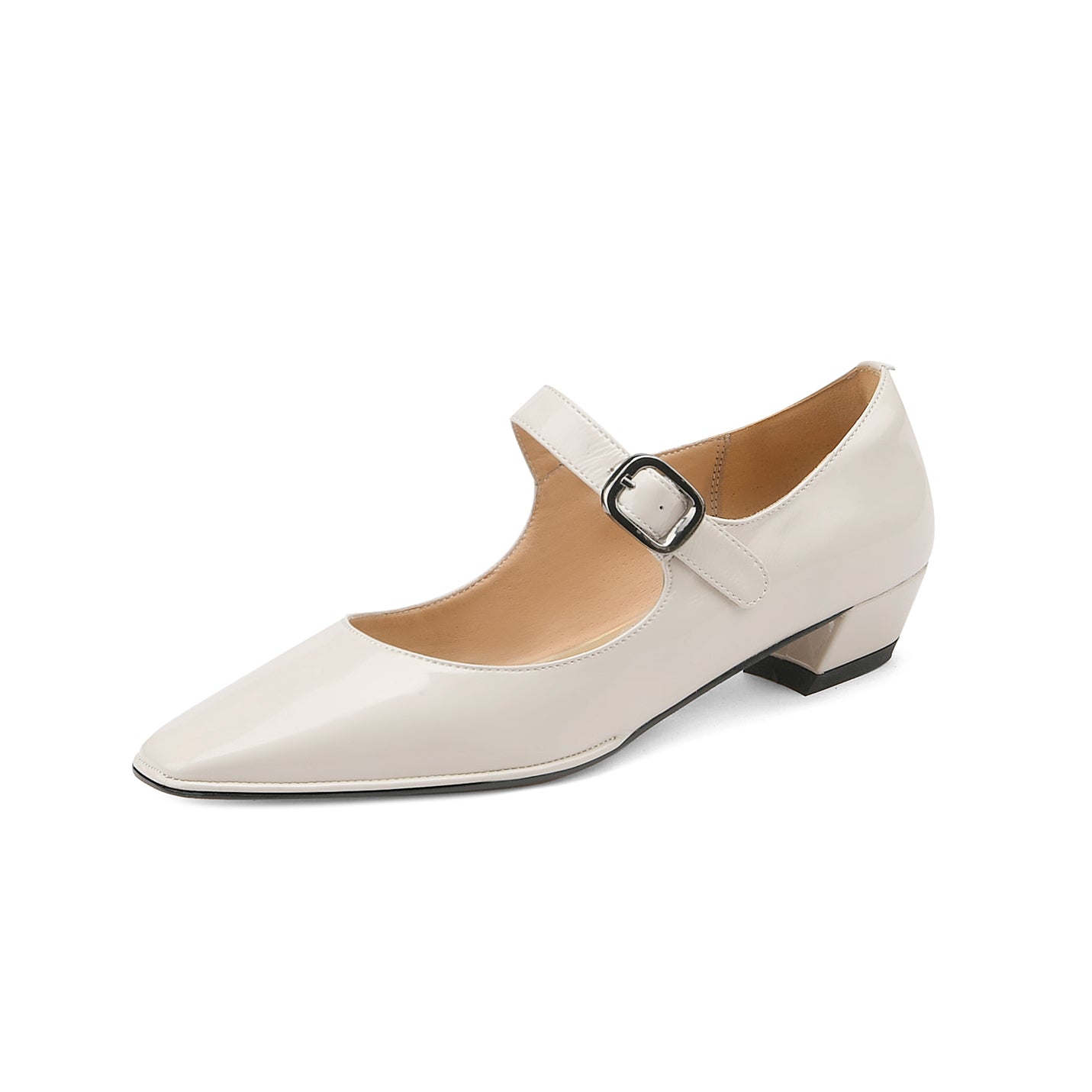 Nine Seven Glossy Patent Leather Women's Handmade Chunky Heel Square Toe Buckle Mary Jane Pumps