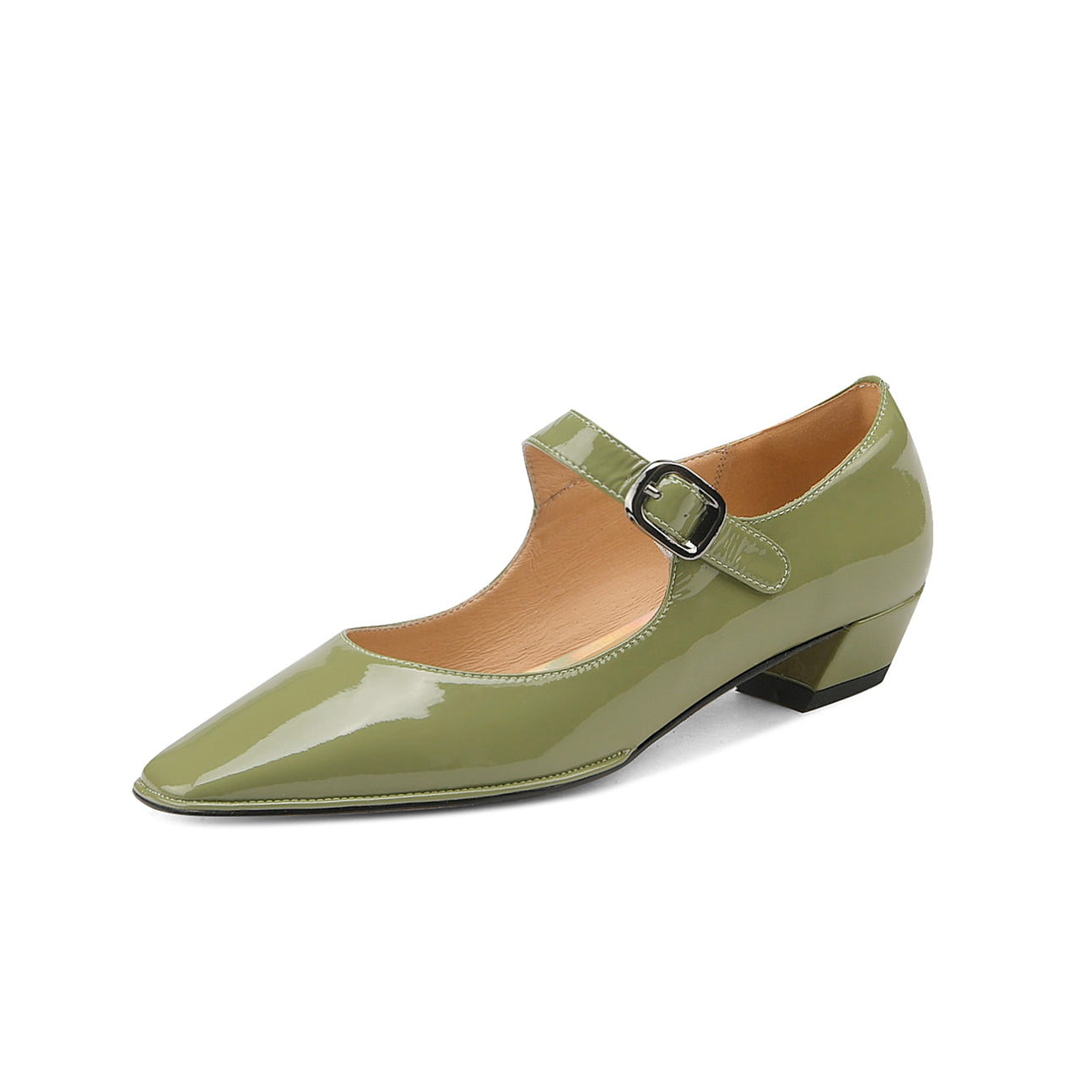 Nine Seven Glossy Patent Leather Women's Handmade Chunky Heel Square Toe Buckle Mary Jane Pumps