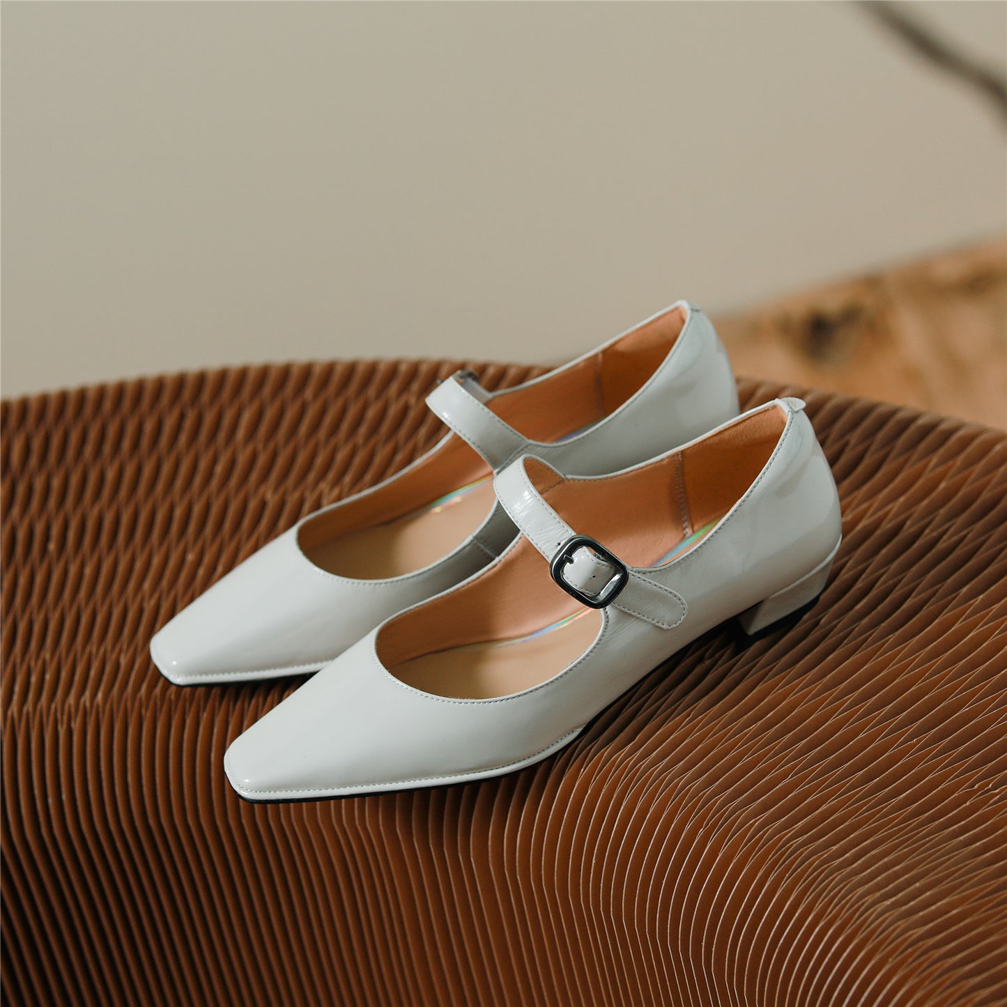 Nine Seven Glossy Patent Leather Women's Handmade Chunky Heel Square Toe Buckle Mary Jane Pumps