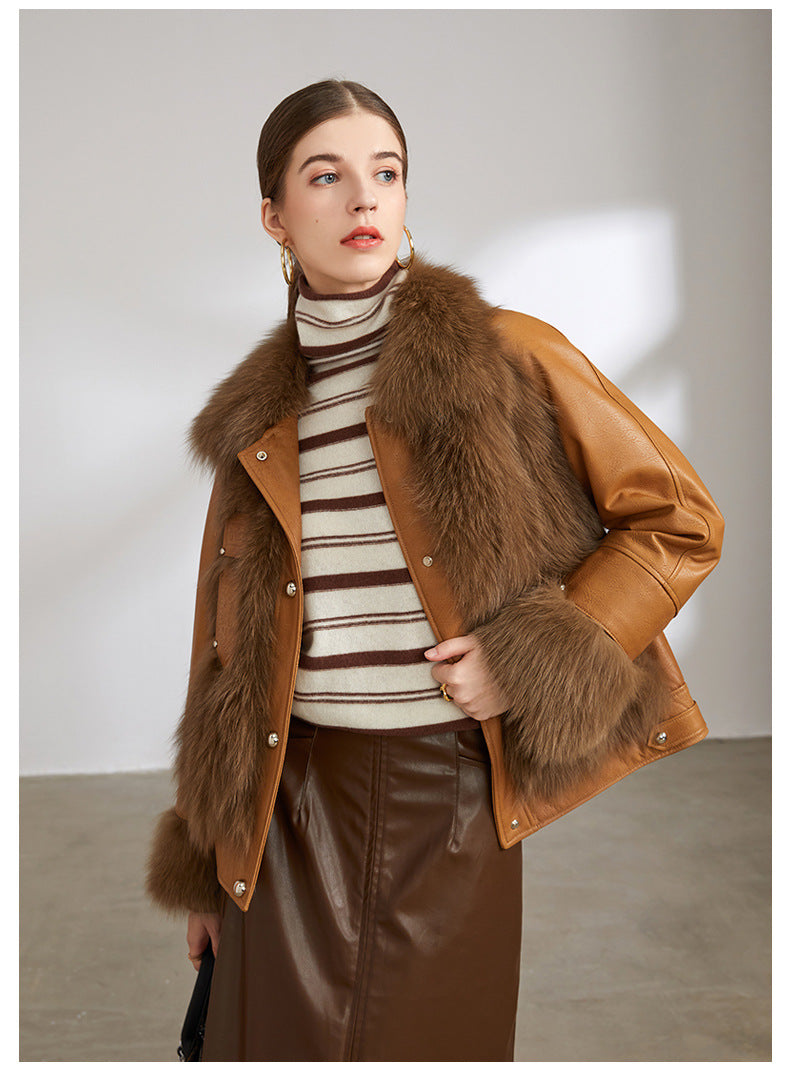 Nine Seven Fox Fur Coat Women's Genuine Leather Jacket Customization