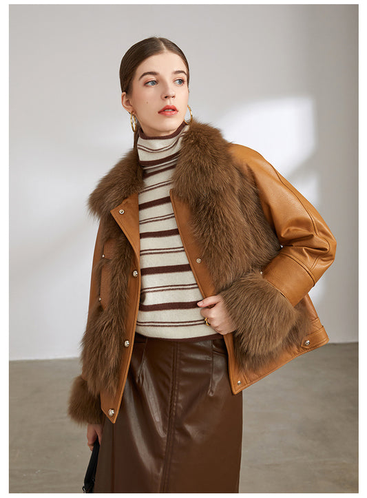 Nine Seven Fox Fur Coat Women's Genuine Leather Jacket Customization