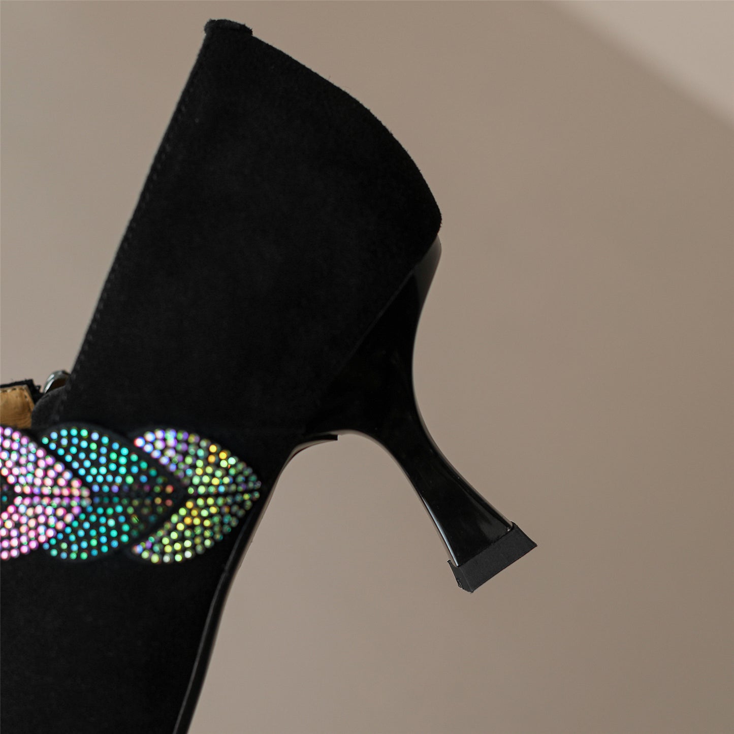 Nine Seven Women's Suede Leather Handmade Pointed Toe Mid Spool Heel Stylish Delicate Décor Pumps