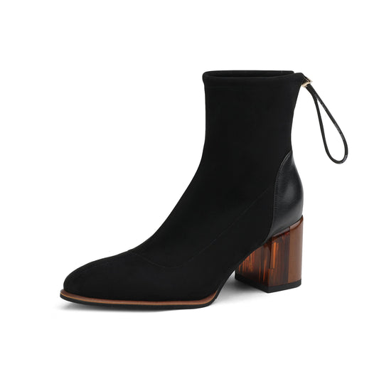 Nine Seven Women's Suede and Genuine Leather Handmade Stretch Pull On Elegant Ankle Boots