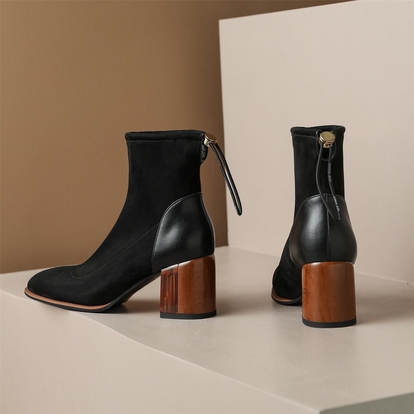 Nine Seven Women's Suede and Genuine Leather Handmade Stretch Pull On Elegant Ankle Boots