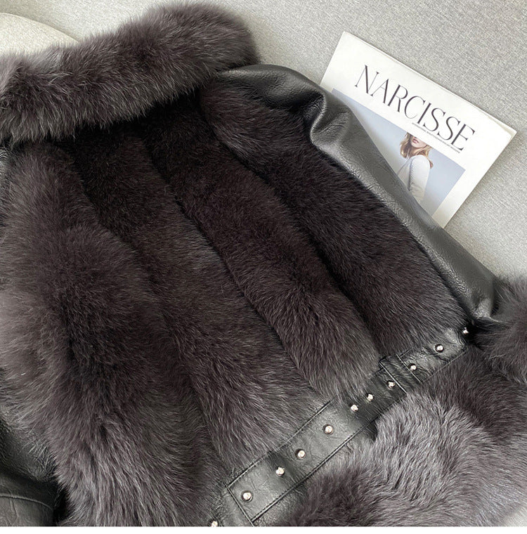 Nine Seven Fox Fur Women's Genuine Leather Jacket Coat Customization