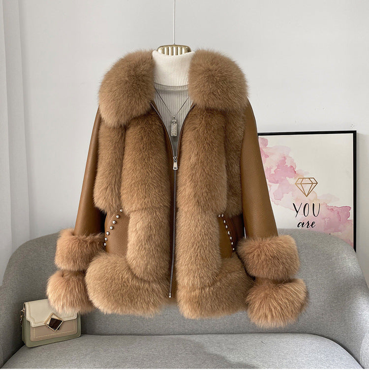 Nine Seven Fox Fur Women's Genuine Leather Jacket Coat Customization