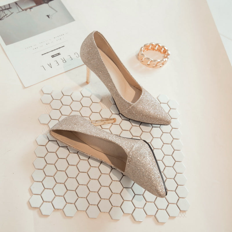 Nine Seven Women's Handmade Pointed Toe Glitter Stiletto Heel Weeding Pumps Shoes