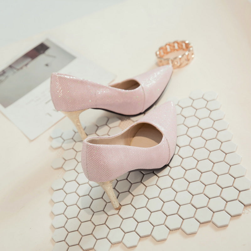 Nine Seven Women's Handmade Pointed Toe Glitter Stiletto Heel Weeding Pumps Shoes