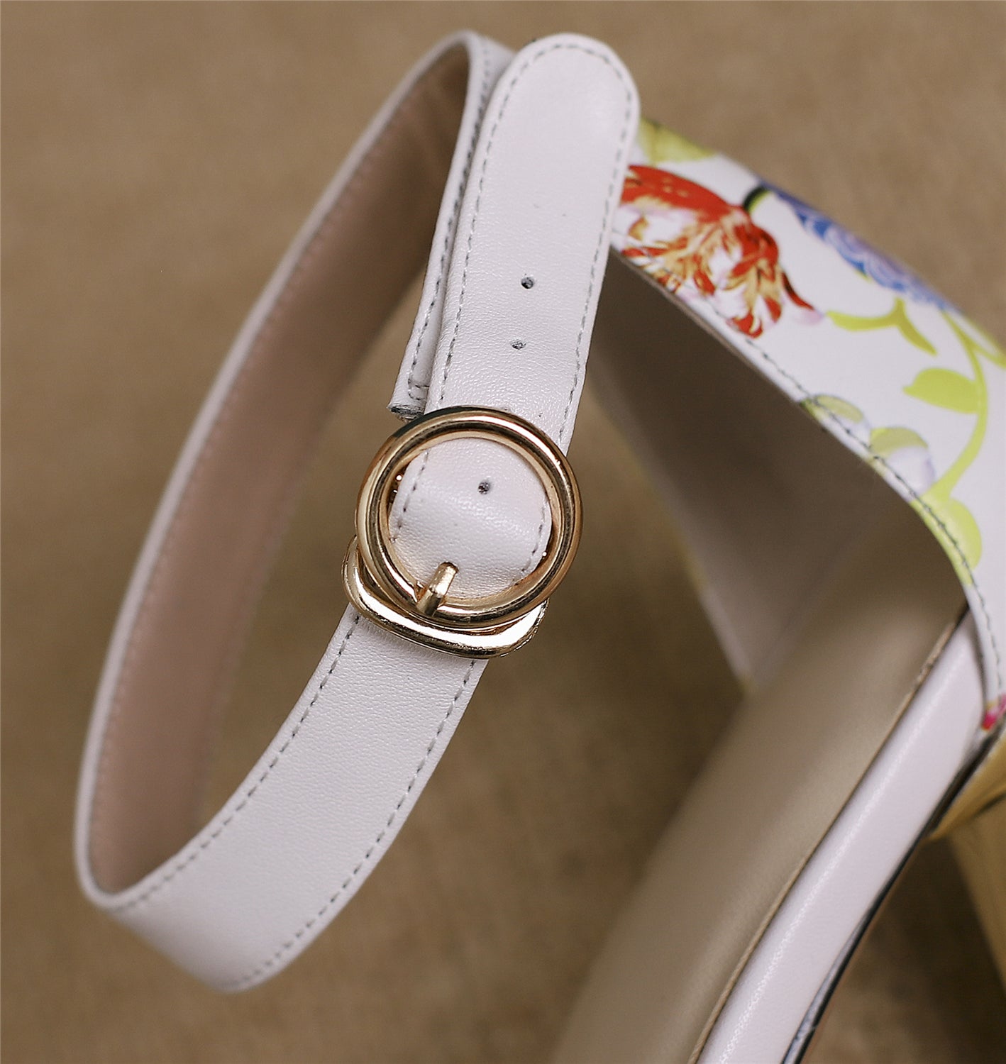 Nine Seven Women's Pointed Toe Flower Print Genuine Leather Handmade Buckle Low Chunky Heel Sandal Pumps