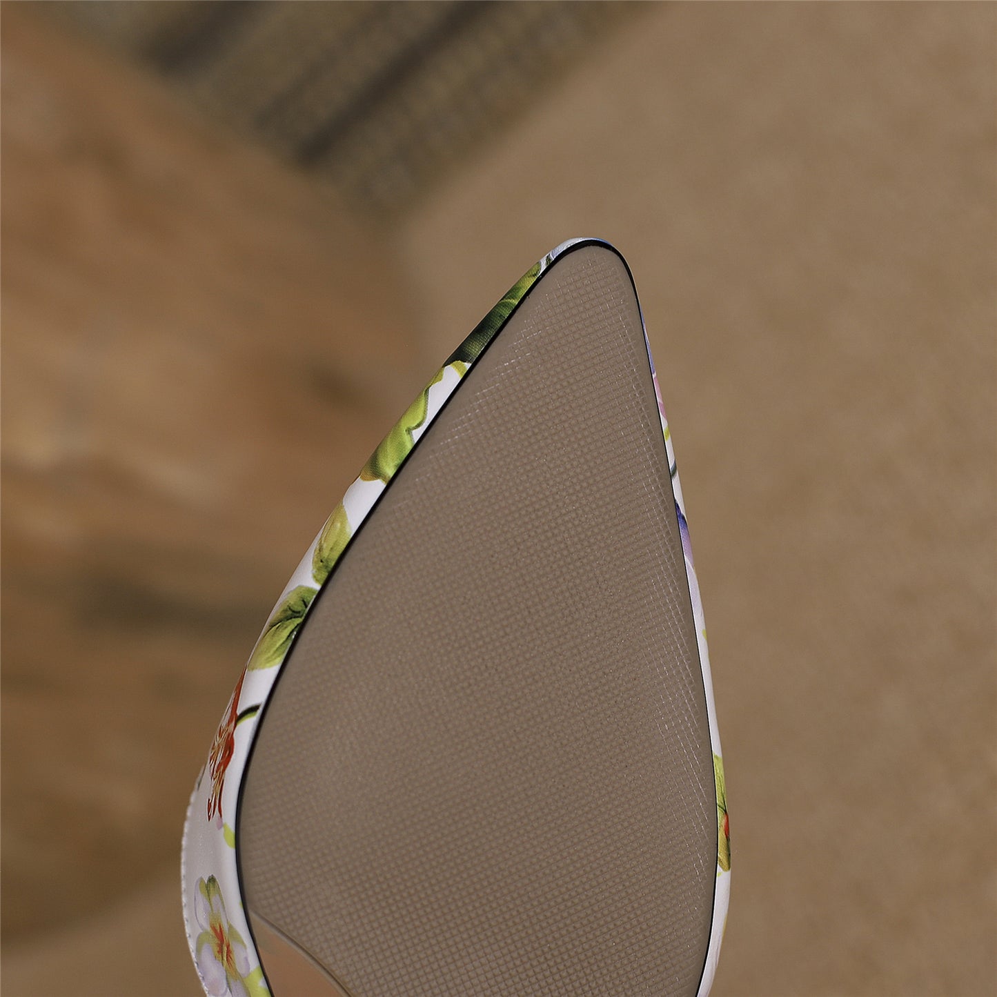 Nine Seven Women's Pointed Toe Flower Print Genuine Leather Handmade Buckle Low Chunky Heel Sandal Pumps