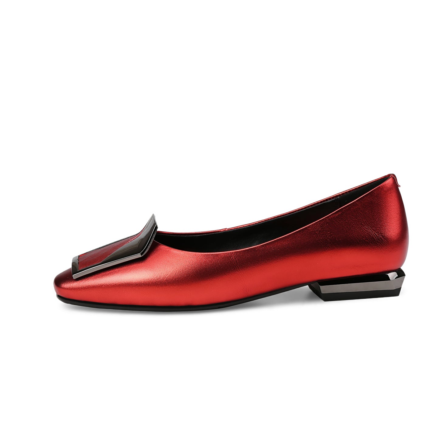 Nine Seven Women's Genuine Leather Square Toe Handmade Buckle Décor Casual Flat Shoes