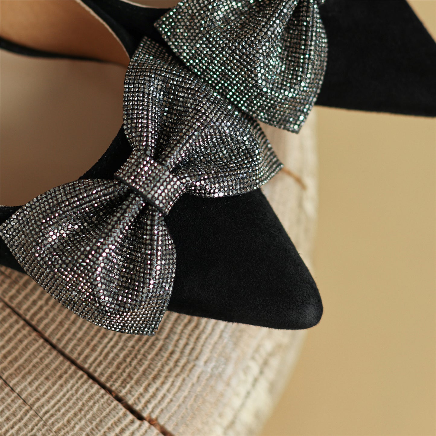 Nine Seven Women's Pointed Toe Suede Leather Handmade Buckle Cute Kitten Heels Slingbacks with Bowknot