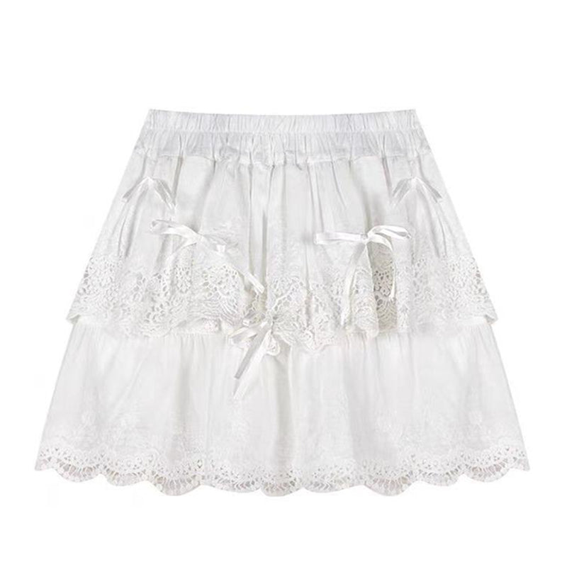 Nine Seven Women's High Waist Bowtie Lace Polyester Mini Skirts Casual Beach Short Skirt