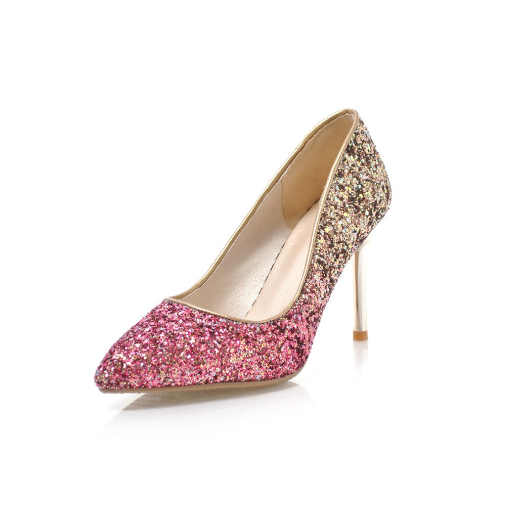 Nine Seven Women's Pointed Toe Handmade High Stiletto Heel Glitter Weeding Party Loafer Pumps Shoes