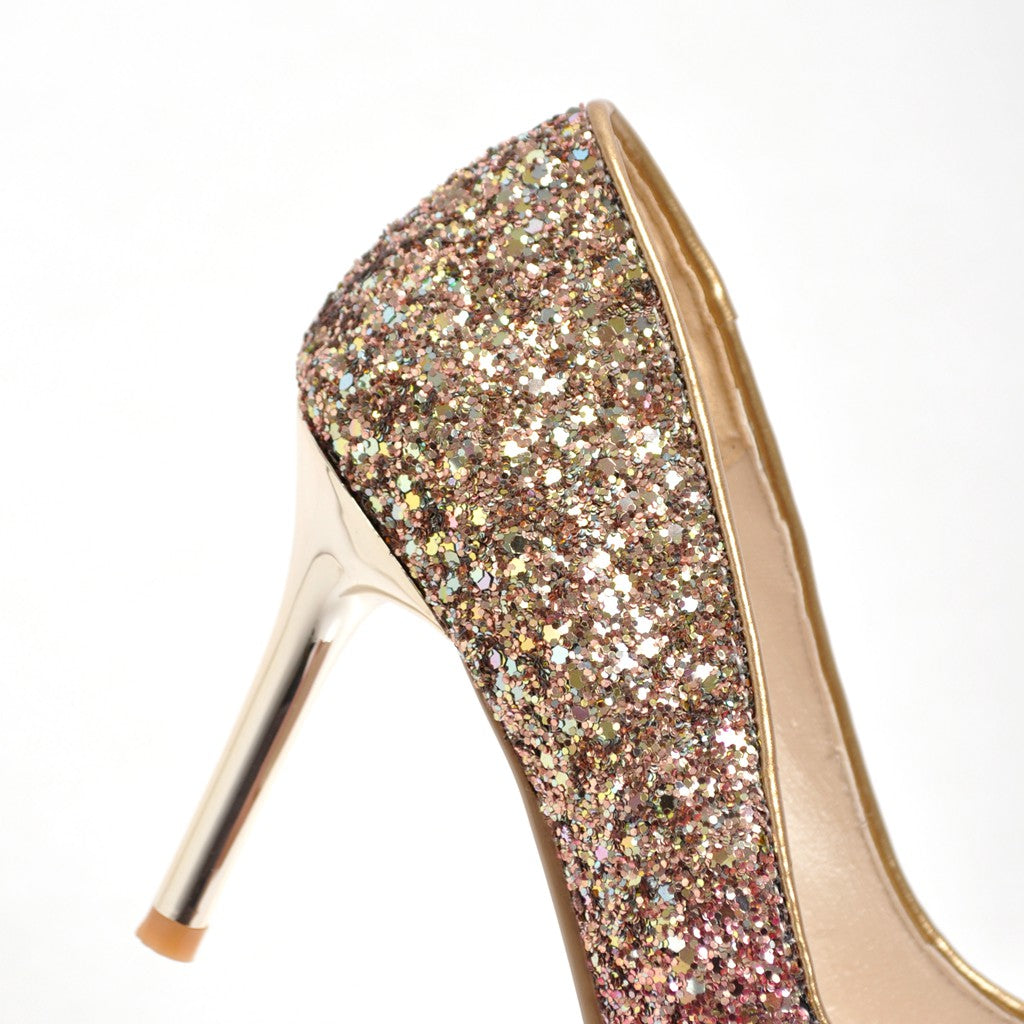 Nine Seven Women's Pointed Toe Handmade High Stiletto Heel Glitter Weeding Party Loafer Pumps Shoes