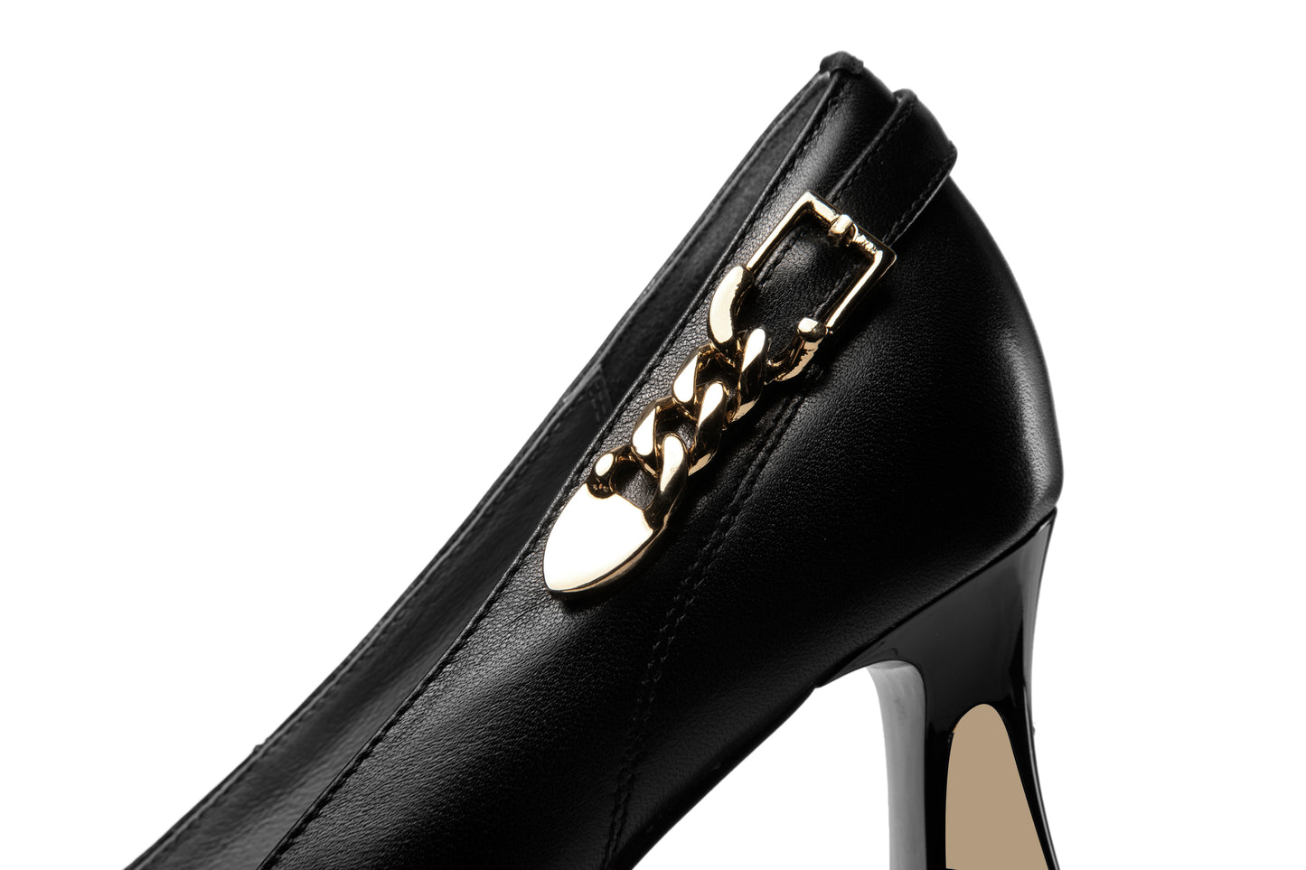 Nine Seven Genuine Leather Women's Handmade Pointed Toe Metal Chain Decor Mid Heel Pumps