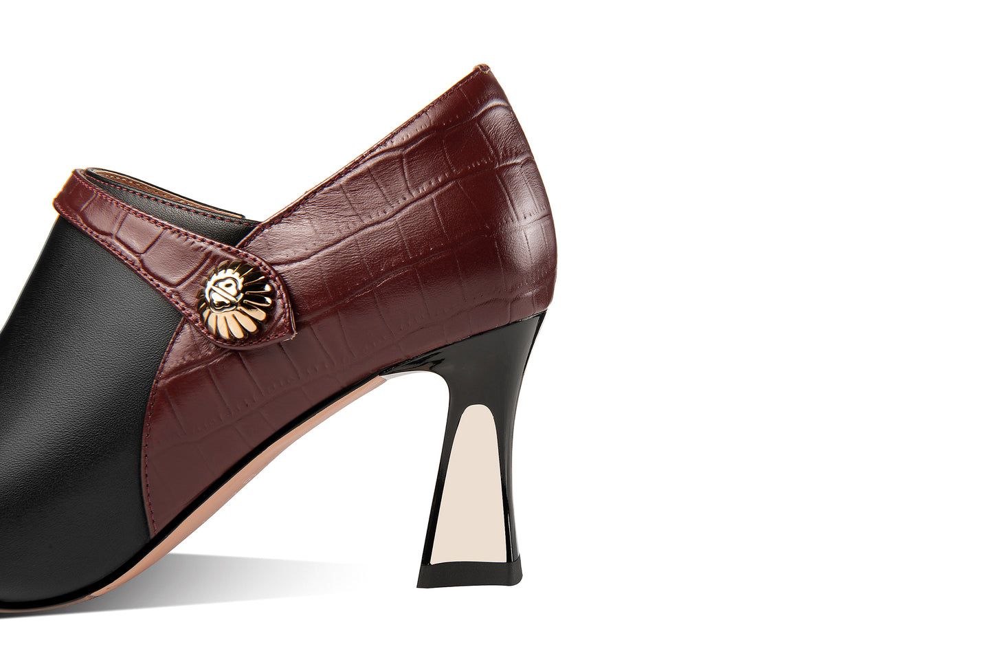 Nine Seven Handmade Women's Genuine Leather Stitching Color Side Zipper Pointed Toe Mid Spool Heel Pumps Shoes