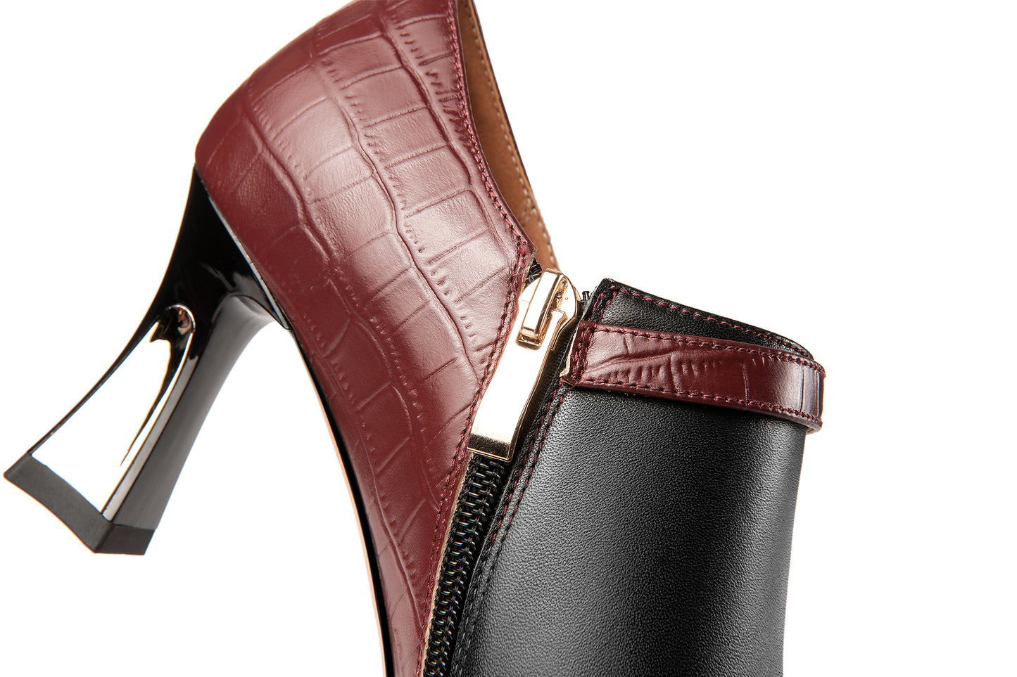 Nine Seven Handmade Women's Genuine Leather Stitching Color Side Zipper Pointed Toe Mid Spool Heel Pumps Shoes