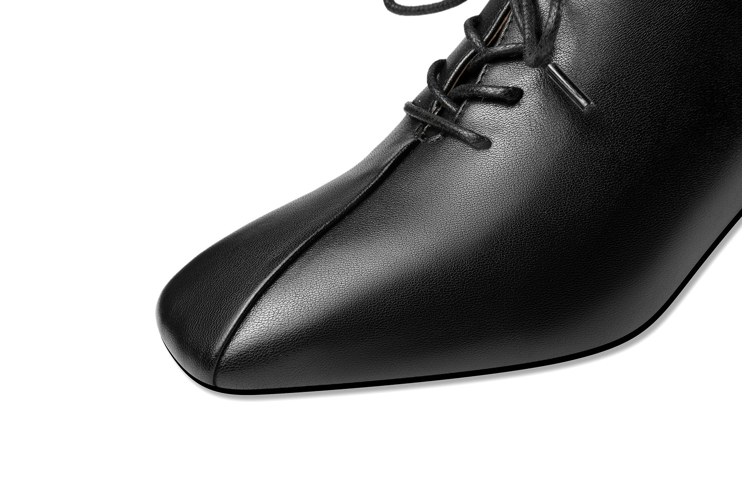 Nine Seven Handmade Women's Genuine Leather Textured Square Toe Front Lace Up Low Chunky Heel Oxford Pumps