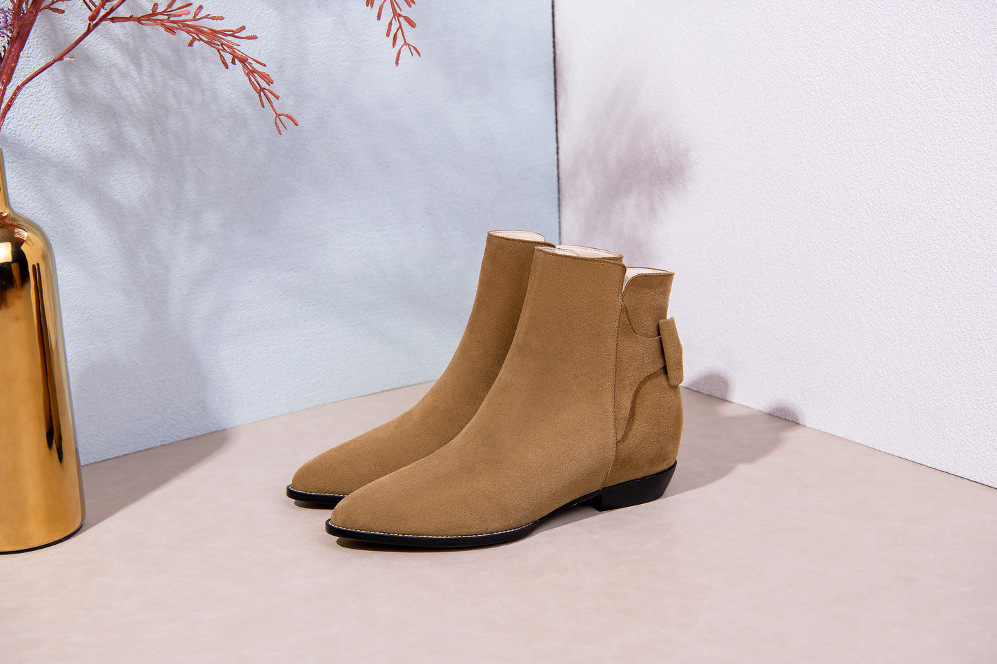 Nine Seven Women's Pointed Toe Suede Leather Handmade Inner Heels Side Zip Up Casual Ankle Boots