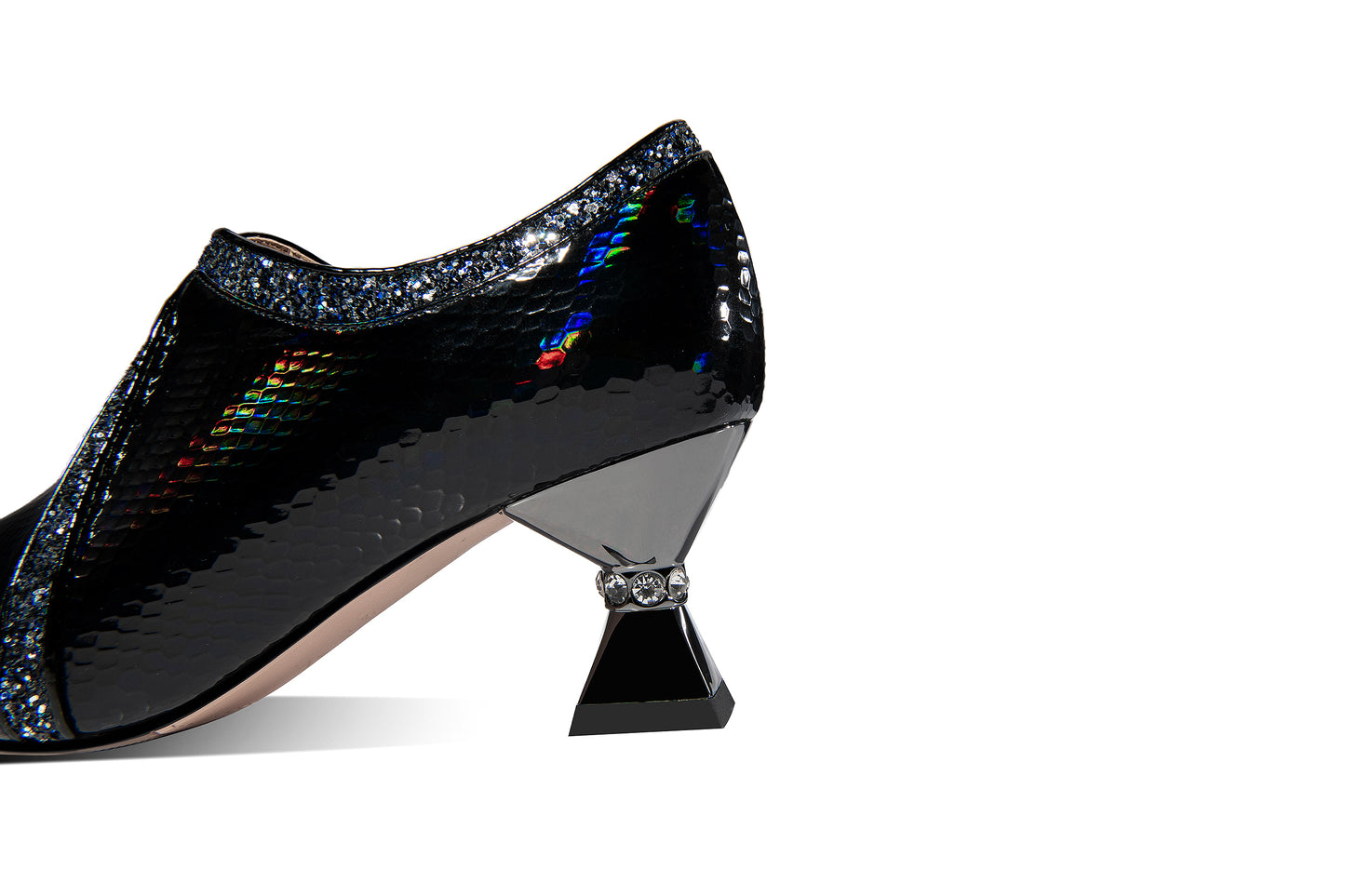 Nine Seven Handmade Women's Glossy Patent Leather Slip On Side Zipper Pointed Toe Low Spool Heel Pumps Shoes