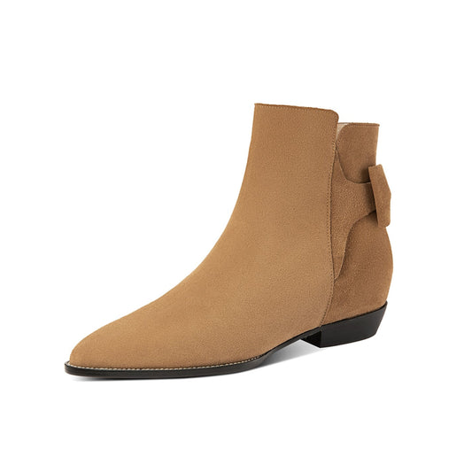 Nine Seven Women's Pointed Toe Suede Leather Handmade Inner Heels Side Zip Up Casual Ankle Boots