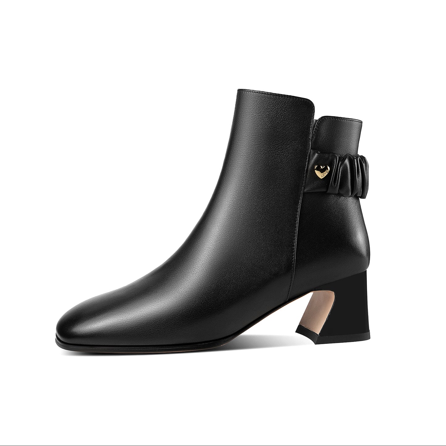 Nine Seven Women's Square Toe Genuine Leather Low Chunky Heels Handmade Side Zipper Modern Ankle Boots