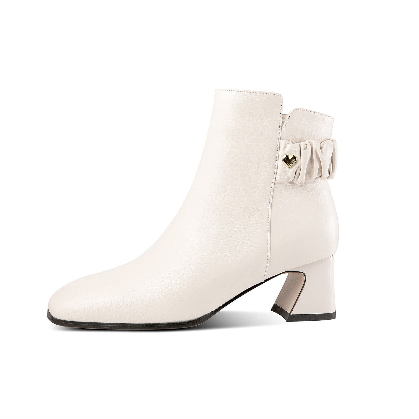 Nine Seven Women's Square Toe Genuine Leather Low Chunky Heels Handmade Side Zipper Modern Ankle Boots