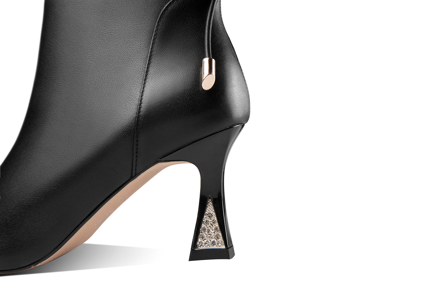 Nine Seven Handmade Women's Genuine Leather Rhinestones Bowknot Pointed Toe Side Zipper Mid Spool Heel Ankle Boots