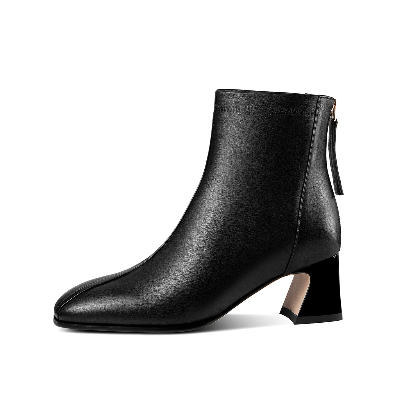 Nine Seven Handmade Women's Genuine Leather Back Zipper Square Toe Low Chunky Heel Ankle Boots