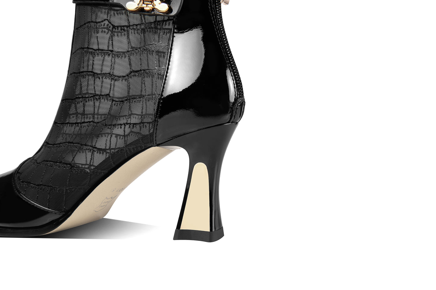 Nine Seven Women's Glossy Patent Leather Handmade Summer Mesh Mid Heel Back Zip Up Ankle Boots with Pointy Toe