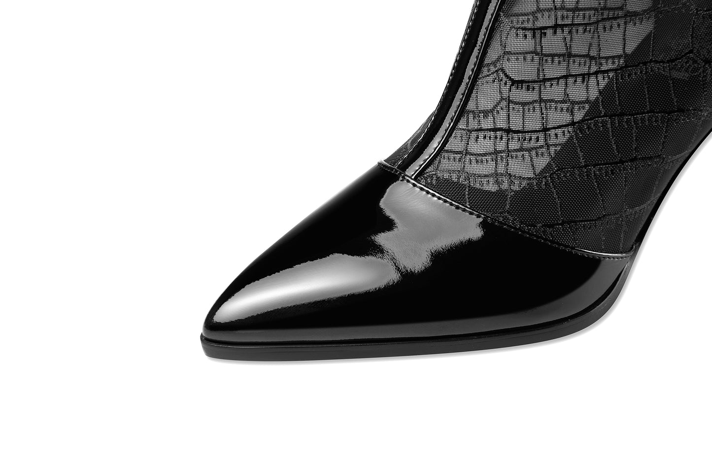 Nine Seven Women's Glossy Patent Leather Handmade Summer Mesh Mid Heel Back Zip Up Ankle Boots with Pointy Toe