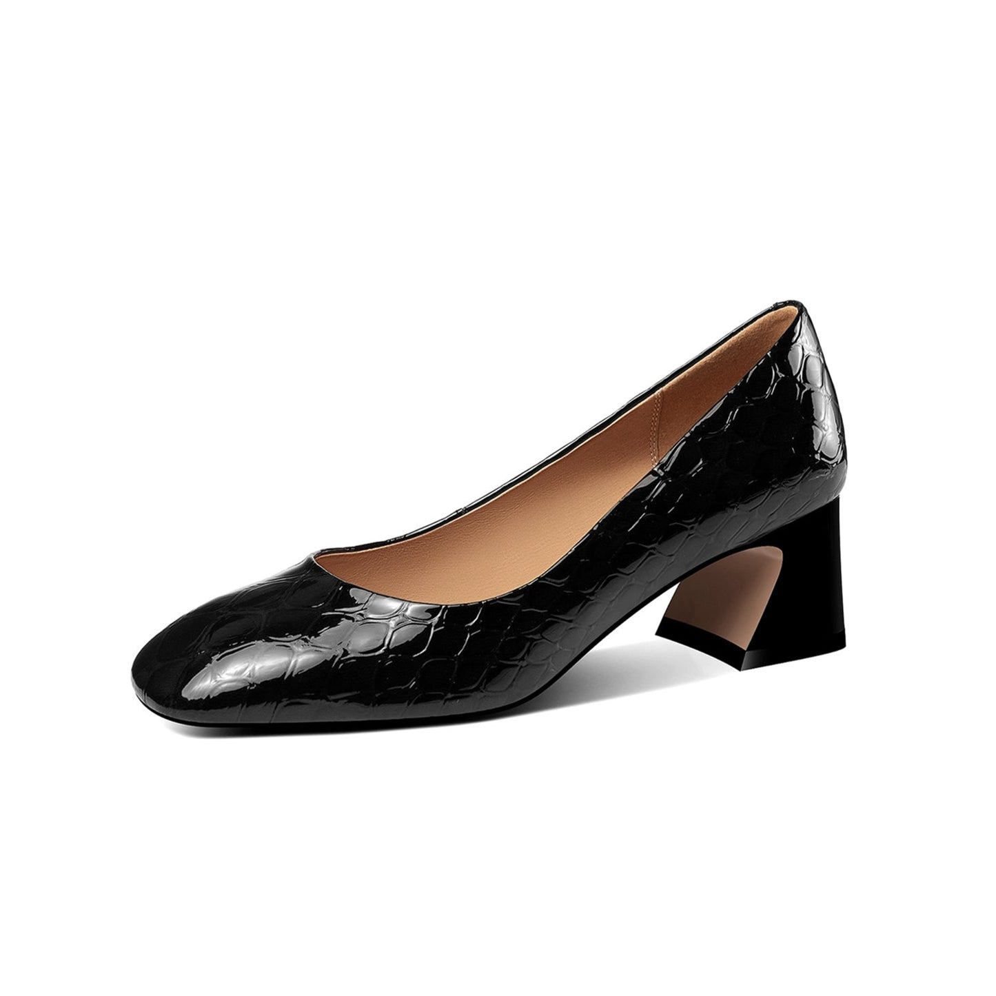 Nine Seven Women's Glossy Patent Leather Square Toe Handmade Low Chunky Heels Casual Pumps Shoes