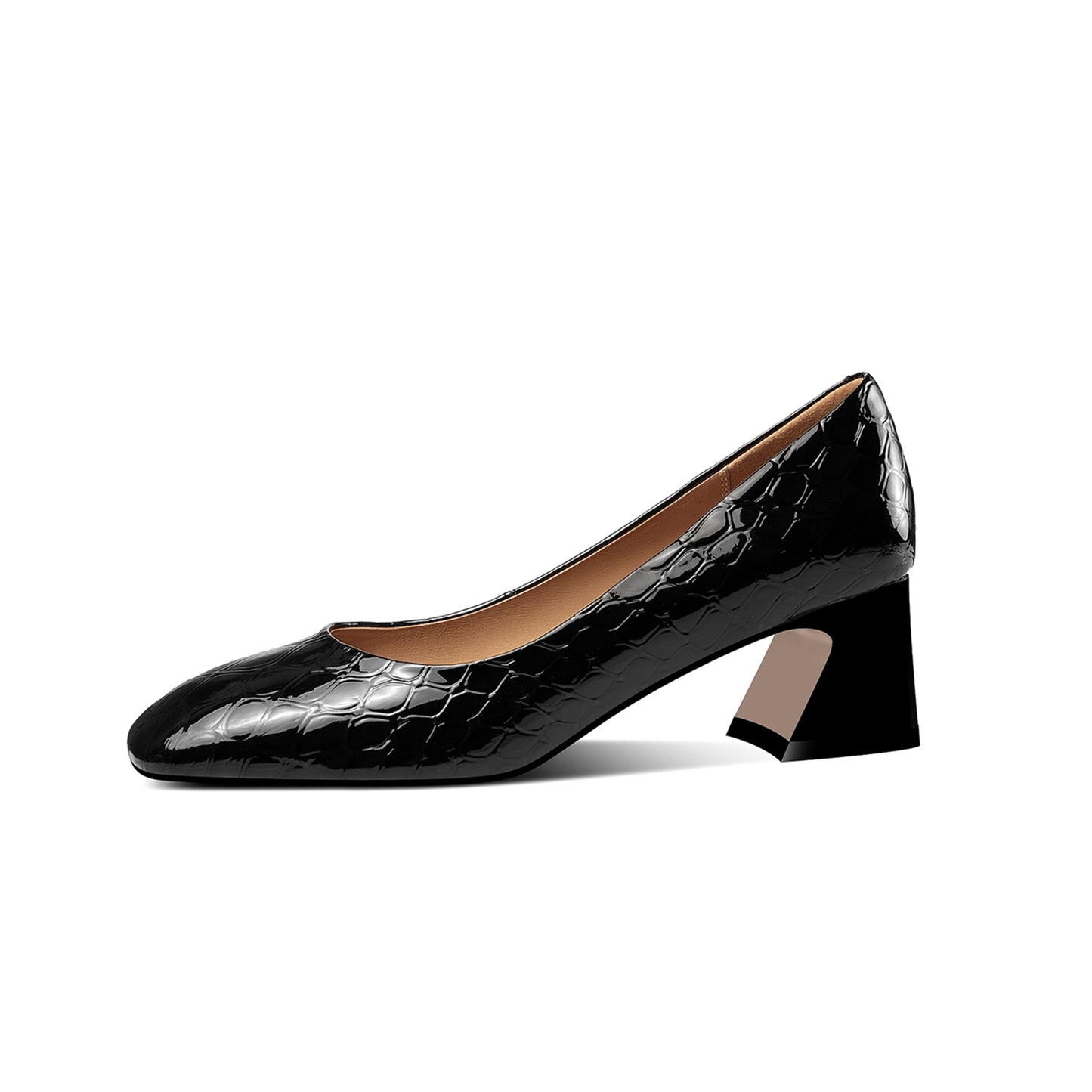 Nine Seven Women's Glossy Patent Leather Square Toe Handmade Low Chunky Heels Casual Pumps Shoes