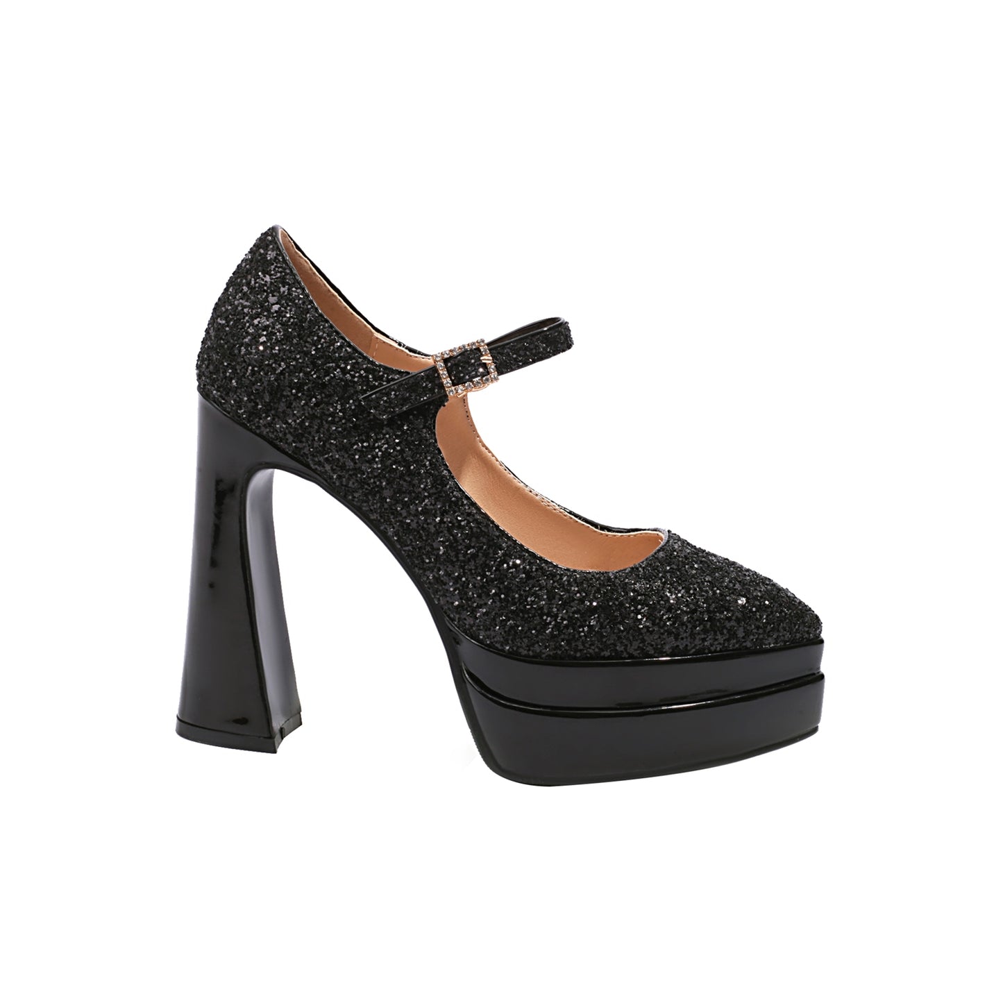 Nine Seven Leather Women's Handmade High Heel Platform Glitter Buckle Mary Jane Pumps Shoes