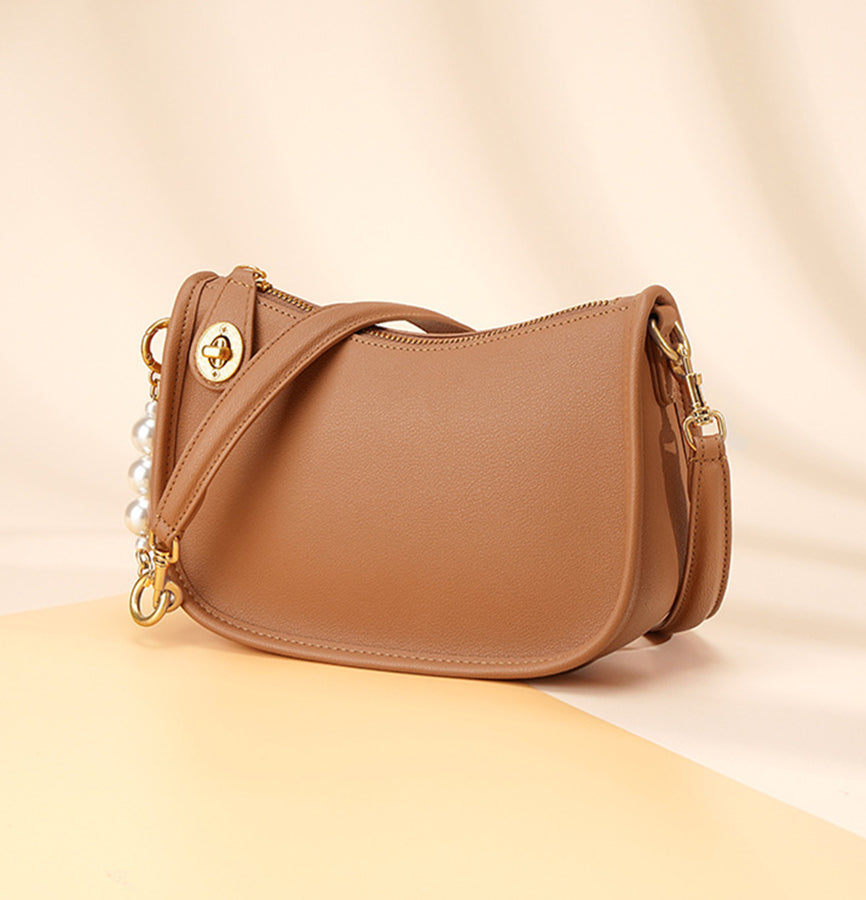 Nine Seven Genuine Leather Women's Handmade Pearls Design Zip Up Shoulder Bags Crossbody Purse