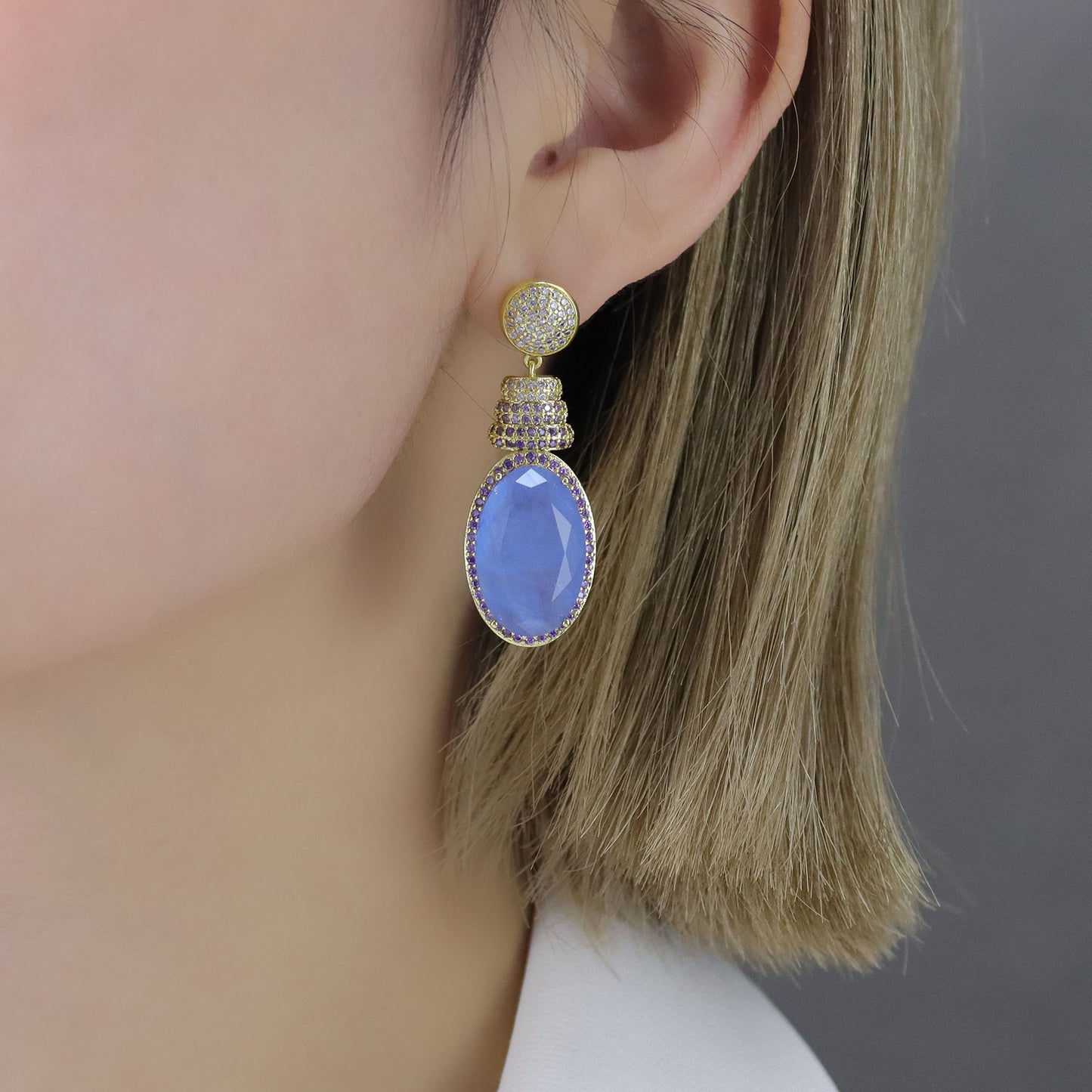 Purple Blue Crystal Gem Earrings for Women Plated Bright Pendant Earrings Jewelry for Gifts