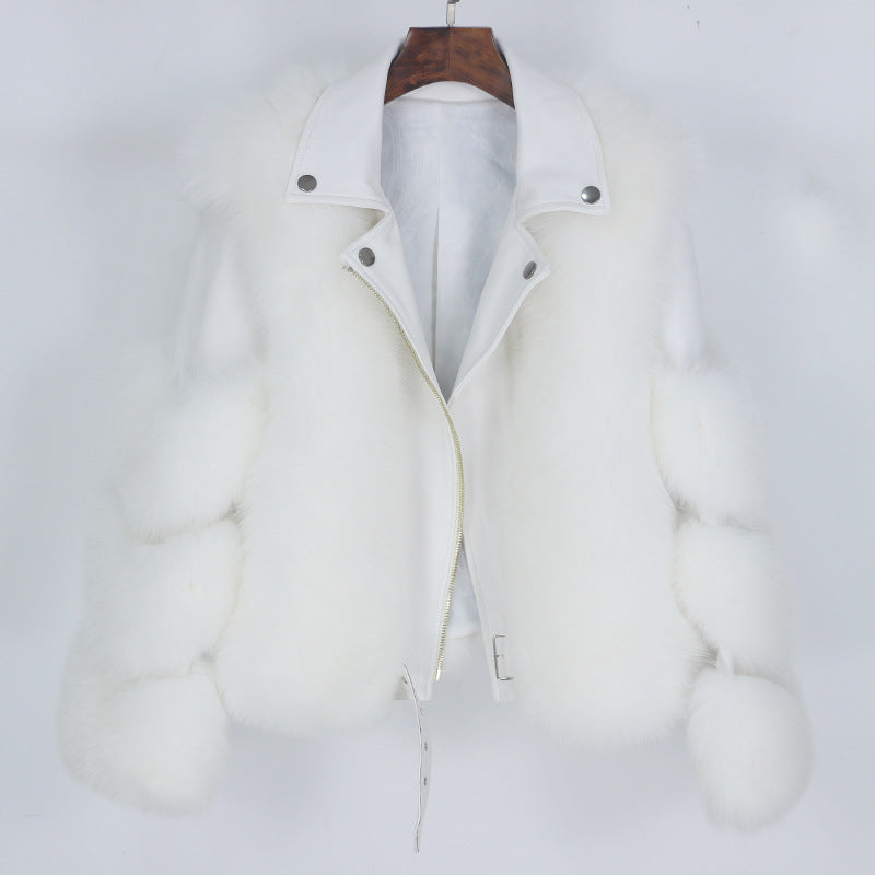 Nine Seven Fox or Raccoon Fur Women's Winter Genuine Leather Jacket Coat Customization